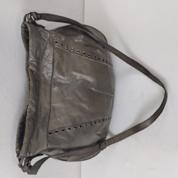 💥FINAL PRICE💥Dark Smokey Gray Leather Drawstring Crossbody Shoulder Bag. - Picture 8 of 14